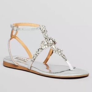 Badgley Mischka Melinda II Women’s Size 9 Designer Silver Jeweled Flats Sandals